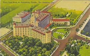 Vintage Florida Linen Postcard St Petersburg Vinoy Park Hotel Aerial View - Picture 1 of 2