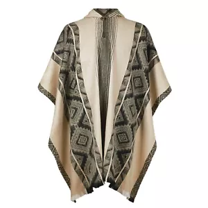 Lightweight BABY ALPACA Wool Hooded Poncho Pullover UNISEX Handmade in Otavalo - Picture 1 of 11