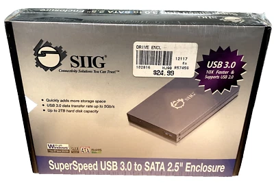 Siig 2.5 inch USB 3.0 to Sata Hard Drive Enclosure SuperSpeed Up to 2TB USB 2.0 - Image 1 of 4