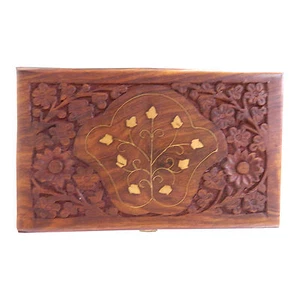 Cajita joyero Punjab 20x12x5cm tallada incrustaciones de latón caja madera baúl - Bild 1 von 3