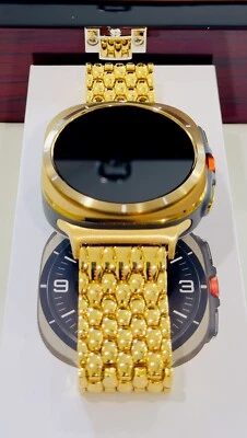 定制金色三星 Galaxy Watch 超黑色 47 毫米 24k 镀金链接表带 — 第 1/4 张图片