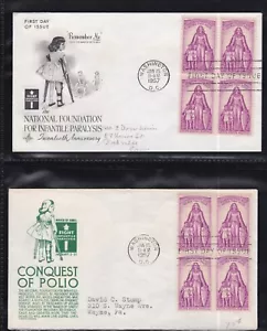 USA 1957 2 FIRST DAY COVERS HELP FIGHT POLIO BLOCK OF 4 + CACHET - Picture 1 of 1