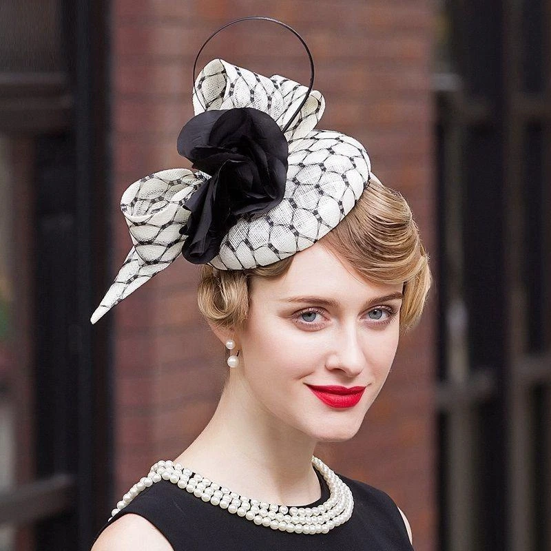 Mujer Kentucky Derby Iglesia Boda Noble Vestido Lino Pluma Sinamay Sombrero W782 Foto 1 de 4