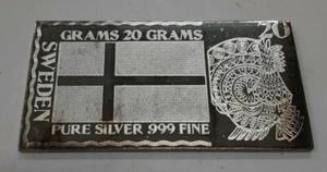 1973 The Silver Mint 20 Grams .999 Fine Silver Bar - World Flags - Sweden - Picture 1 of 2