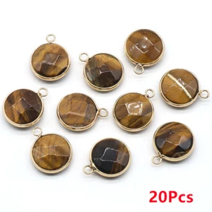 20Pcs 18x6mm Copper Wrapping Natural Tiger Eye Gem Faceted Round Pendant HT1675 - Picture 1 of 4