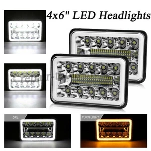 2x Bright 4x6" LED Headlight Hi/Lo Beam DRL For Peterbilt Kenworth Freightinger - Picture 1 of 12