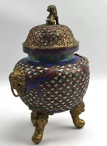 Vintage Chinese Cloisonne Foo Dog Incense Burner - Picture 1 of 5