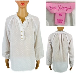 Lilly Pulitzer Damen XS Weiß Elsa Top Popover Bluse Langarm Strukturiert - Bild 1 von 12