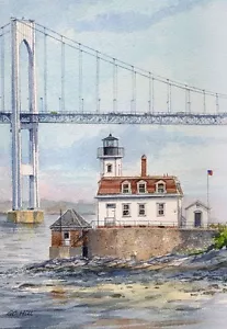 Rose Island Leuchtturm Newport Hafen Rhode Island Aquarell Notizkarten - Bild 1 von 2