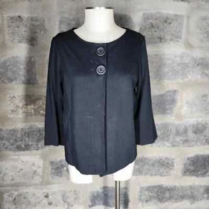 SEMANTIKS sz L black jacket short swing jacket 3/4 sleeve no collar - Picture 1 of 5