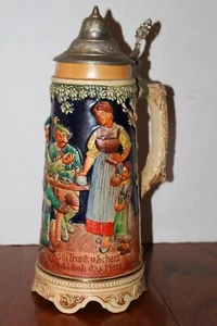 Vintage German Beer Stein with Lid & music box- Ladies & Men Scene- RARE! 11.5" - Picture 1 of 5