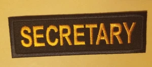 SECRETARY Club Officer Embroidered Patch orange Patch approx 1.25"x4" - Picture 1 of 3