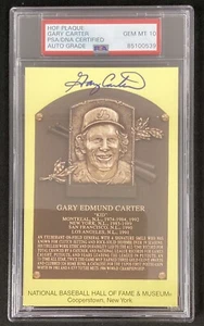 Gary Carter Signed Gold HOF Plaque Postcard Yellow Mets Autograph PSA/DNA Gem 10 - Picture 1 of 3