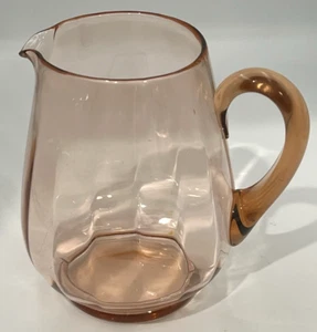 Pink Depression Ribbed Glass Pitcher 32 oz Art Deco Vintage 30s - Picture 1 of 9