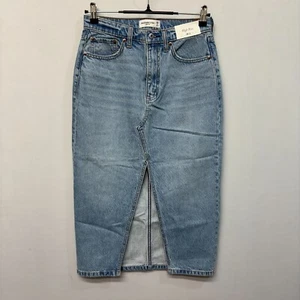 Neu mit Etikett Abercrombie & Fitch Damen-Midijeansrock hoher Bund Denim 26/2 blau D010 -21 - Bild 1 von 18