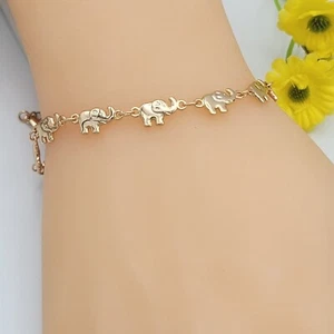 Brazalete de cadena de elefante enchapado en oro 18K. Fuerza y poder God luck - Imagen 1 de 5
