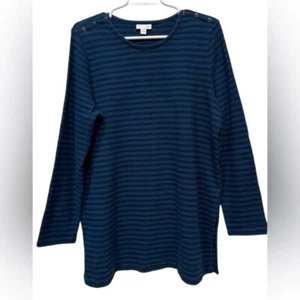 J Jill Damen 100% Baumwolle Oberteil Pullover groß gestreift langarm blau schwarz - Bild 1 von 8