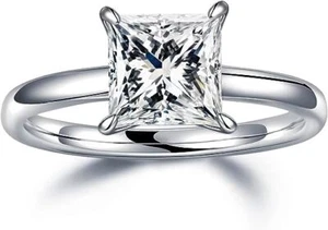 1 Ct Princess Solitaire Moissanite Engagement Ring In 18k White Gold Over Silver - Picture 1 of 1