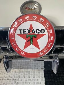 TEXACO T RED  Gas & OIL Vintage style Round Thermometer 12" INCH NEW GLASS FACE