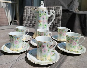 Vintage TE-OH China Hand Painted NIPPON Moriage CHOCOLATE SERVICE SET Gold Trim - Picture 1 of 11