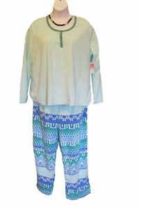 NEW FLEECE Pajamas PLUS SIZE 1X 18W 20W Top Pants Tribal Geen Blue L/S PJs NWT - Picture 1 of 10