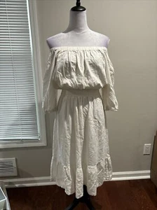 4OUR Dreamers White Dress Midi Boho Tiered Smocked Size S NWT *** READ DESCRIP - Picture 1 of 10