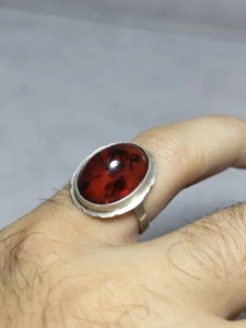 Restaurierter antiker Handgemachter "Silberring mit großem Bernstein Ringgr. 52 - Bild 1 von 8