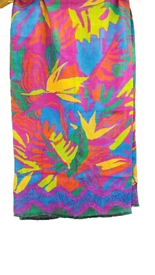 Liz Claiborne Woven Vintage Scarf Fringe Tropical Floral Flowers 1980s 1990s LN  - Image 1 of 4