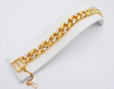 Brazalete 12 mm 22K Baht Tailandés Oro Amarillo y Blanco GP Relleno Joyería 7.5" Foto 1 de 4