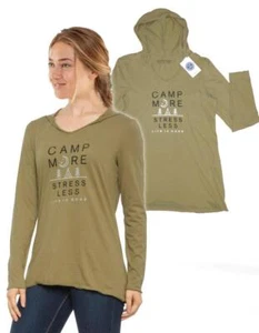 LIFE IS GOOD Mujer Fatiga Verde CAMPAMENTO MÁS ESTRÉS MENOS CAMISETA CON CAPUCHA NUEVA CON ETIQUETAS Mediana - Imagen 1 de 4