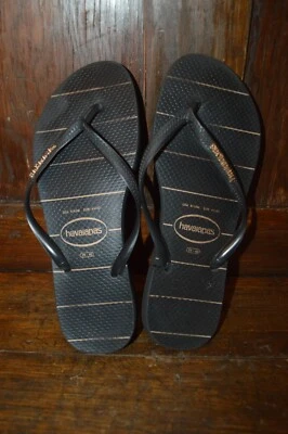 Женские босоножки HAVAIANAS черные в полоску шлепанцы стринги размер 9/10 Вт - Изображение 1 из 4