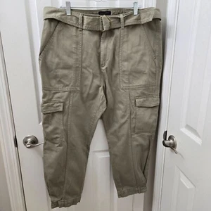 Banana Republic Cropped Cargo Pants Womens 18 Army Green 100% Cotton Military - Picture 1 of 13