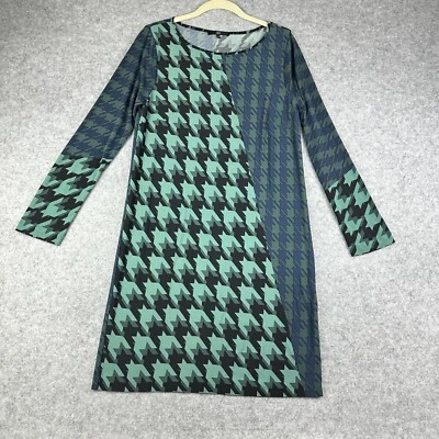 Tibi Dress Women M Green Blue Geometric Houndstooth Long Sleeve Everyday Career* - Image 1 of 4