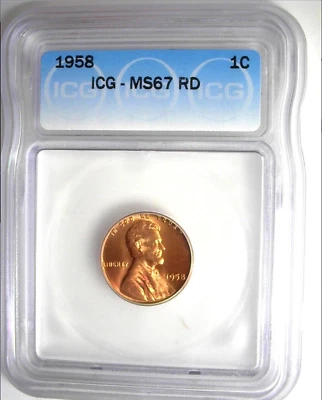 1958 P Lincoln Cent MS67 RD ICG 4147700139 Wheat Penny Red  A Gorgeous  Coin - Image 1 of 4