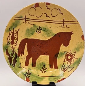 Vtg 1981 Breininger Pottery Small Redware Horse Plate Signed Robesonia PA 7" - Picture 1 of 18