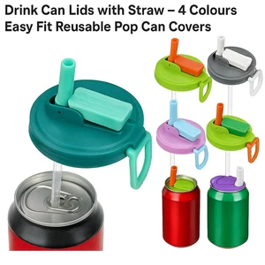 Reusable Can Lids with Flip Straw – Fits Standard 54mm Drink Cans (4 Colours) - Picture 1 of 2