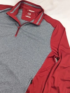 Cutter & Buck CB Drytec 50upf Pullover 1/4 Zip Red Gray XLTall Long Sleeve BGolf - Picture 1 of 9