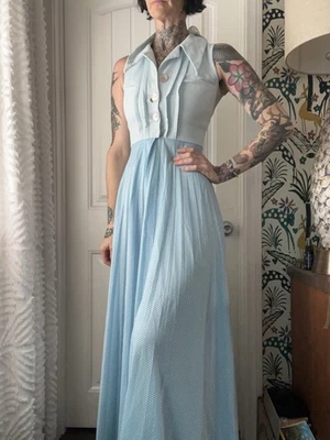 Maxi Vestido De Colección Años 70 Jan Sue California Lunares Cuello Daga Afilado Retro XS/S Foto 1 de 4