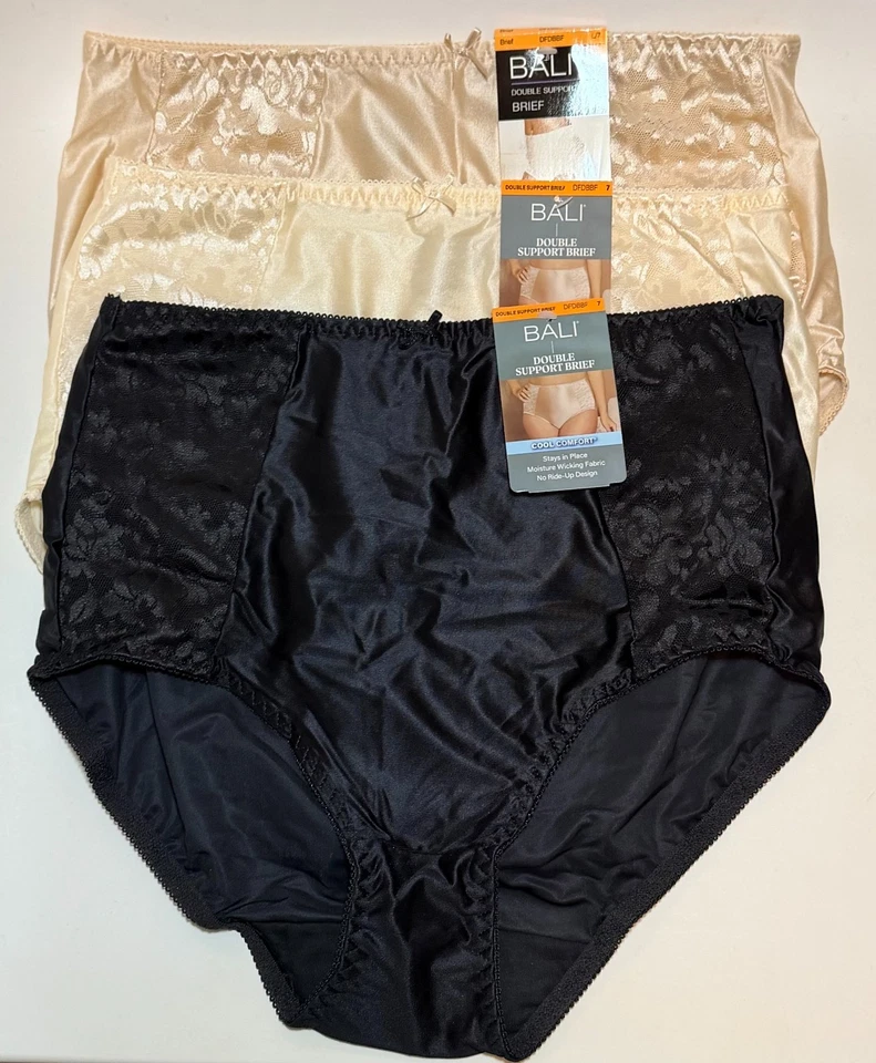 NWT 3 Bali Double Support Brief Panties DFDBBF Lt Beige/Taupe/Black Size 7/L - Image 1 of 1