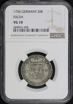 1736 Germany Fulda Silver 20 Kreuzers KM#82 NGC VG-10 - Image 1 of 2