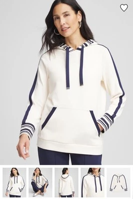 Chico’s Zenergy® Striped Double-Knit Hoodie 4 Size XXL English Cream And Navy - Image 1 of 4