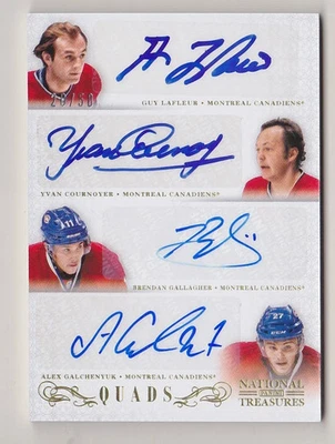 2013-14 National Treasures QUADS Auto Lafleur/Cournoyer/Gallagher/Galchenyuk/50 Foto 1 de 2