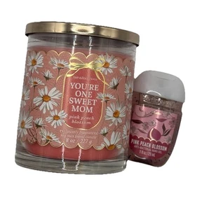 Bath & Body Works “You’re One Sweet Mom” Pink Peach Blossom Candle + Sanitizer - Picture 1 of 3