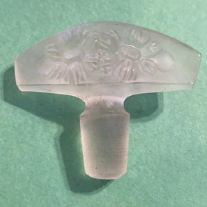VINTAGE ART DECO FROSTED PRESSED FLOWERS GLASS PERFUME SCENT BOTTLE STOPPER (G4) - Picture 1 of 3