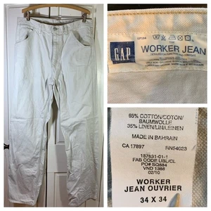 Gap Herren Worker Jeans Hose Canvas Workwear Utility Größe 34x34 Leinenmischung Y2K - Bild 1 von 12