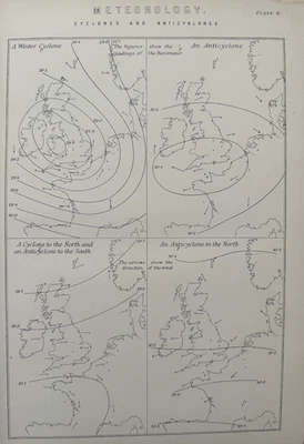 Antiker Druck um 1870 | Zyklone & Antizyklone | Viktorianische Meteorologie Wetter - Bild 1 von 4