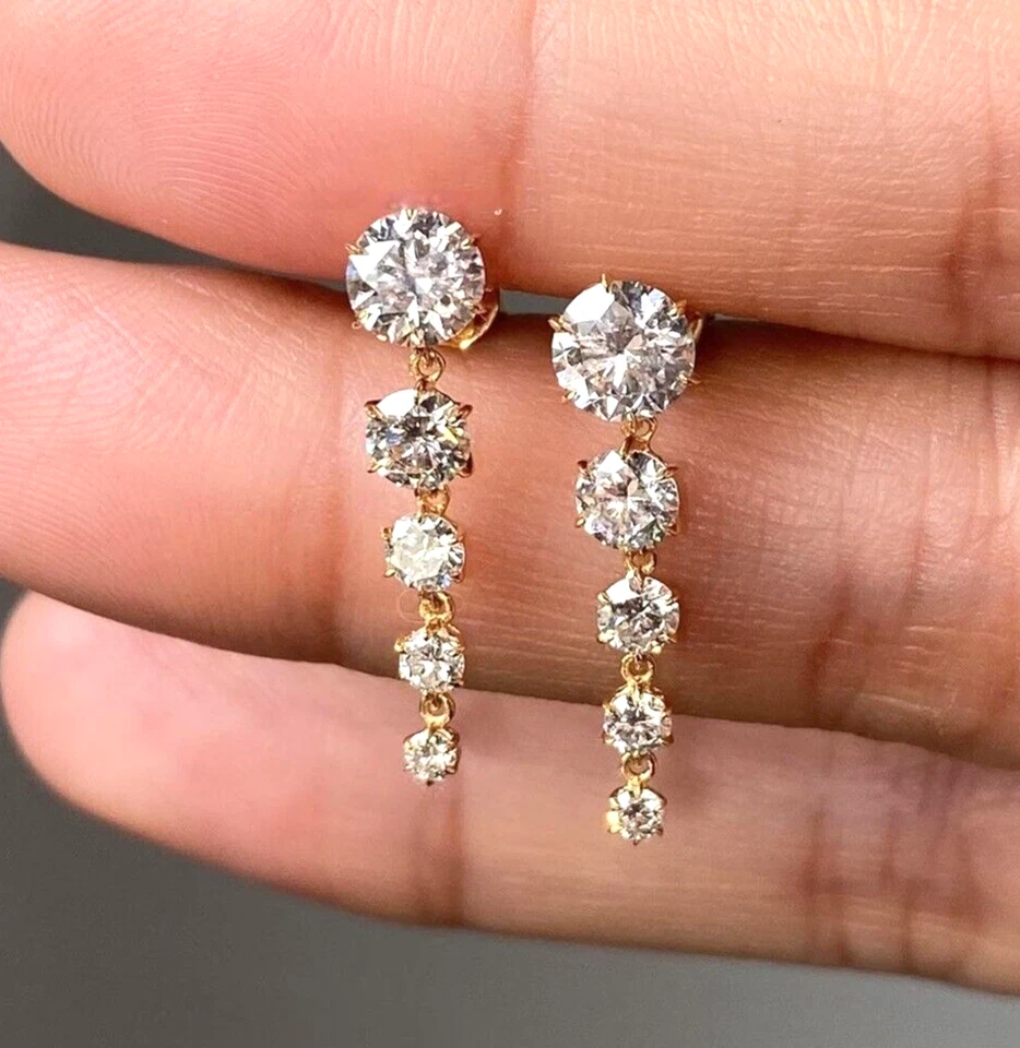 11.70 Ct Treated Certified Gorgeous Off White Diamond Dangler Earring.925 Silver - Image 1 of 4