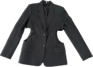 HELMUT LANG Blazer Jacket Size 6 Women's Black Viscose Cotton Designer Cut  - Picture 1 of 9