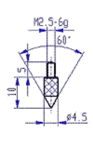 62081 Käer Messeinsatz mit Spitze 60° Gewinde M 2,5 - Bild 1 von 1