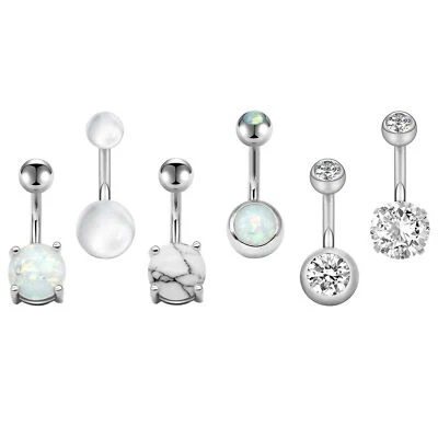 14G手术钢CZ蛋白石水晶腹部纽扣环肚脐环身体穿孔 — 第 1/4 张图片